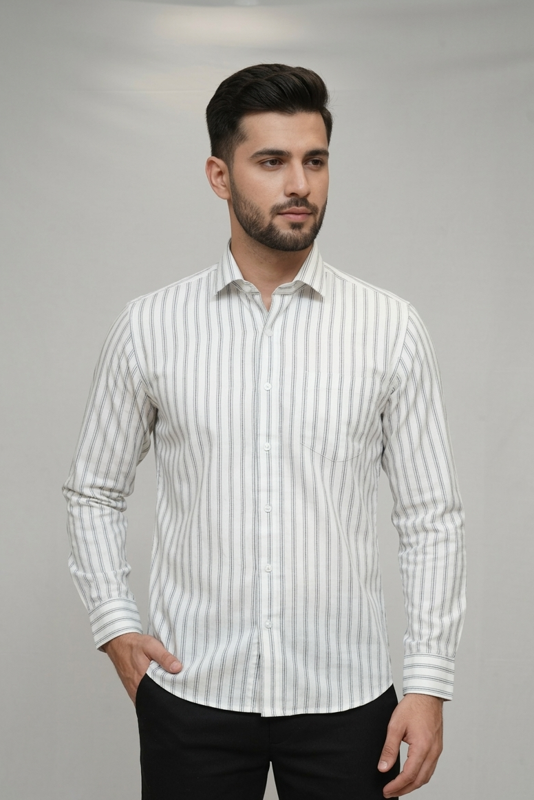 39 CF Grey Striped Print Slim Fit Shirt