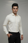 25 CF Dobby Cream Solid Slim Fit Shirt