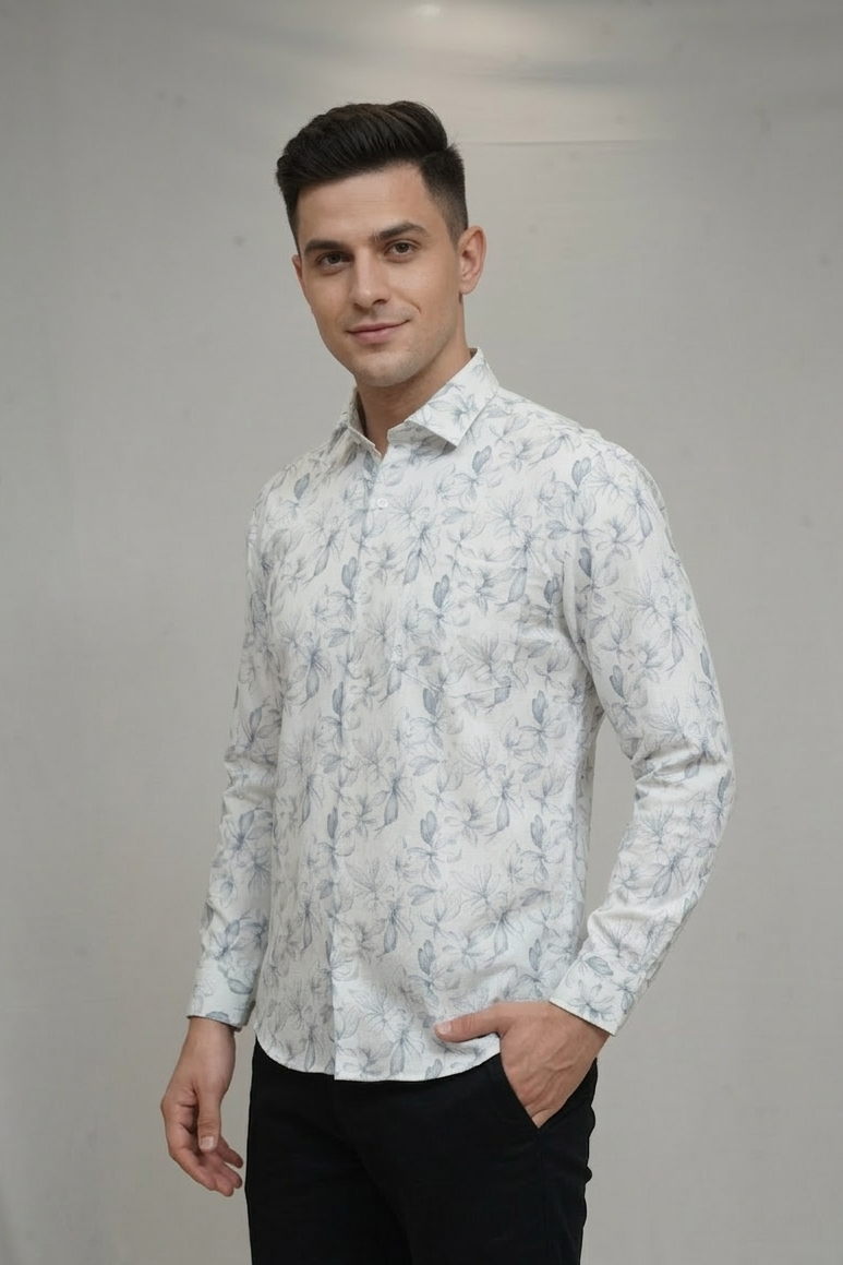 15 CF Structure Print Gray Slim Fit Shirt