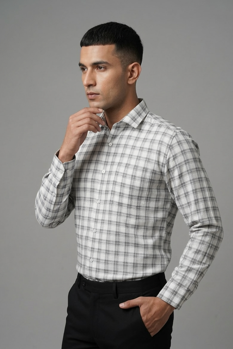 13 CF Dobby Checks Green Slim Fit Shirt