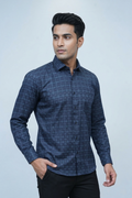35 CF Dobby Green-Blue Checks Slim Fit Shirt