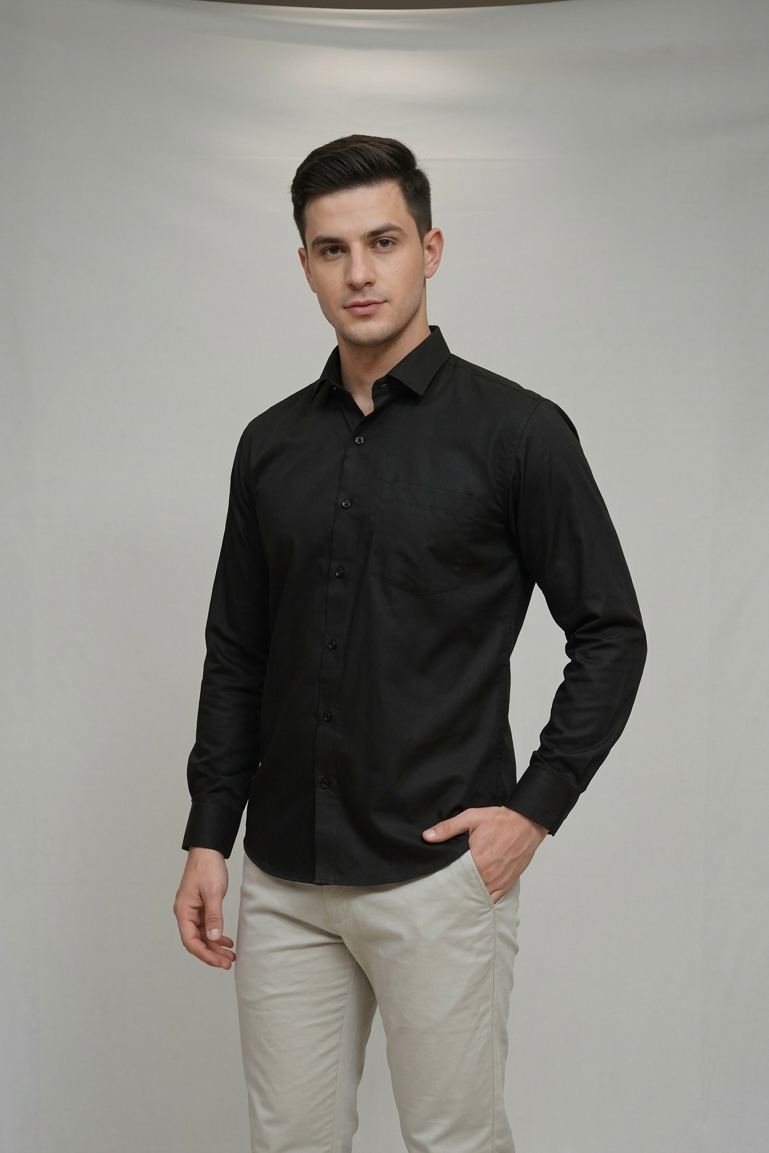 02 CF Solid Black Slim Fit Shirt