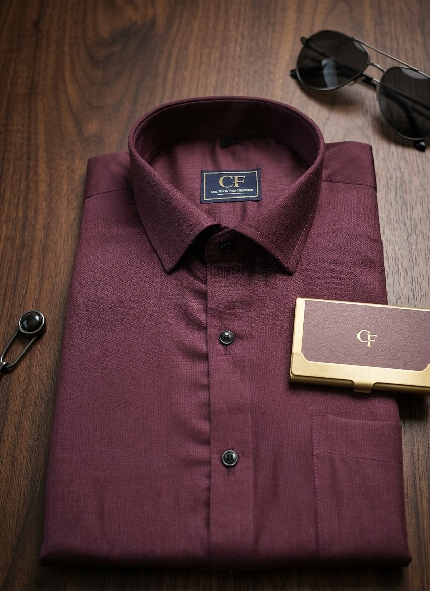38 CF Solid Maroon Slim Fit Shirt