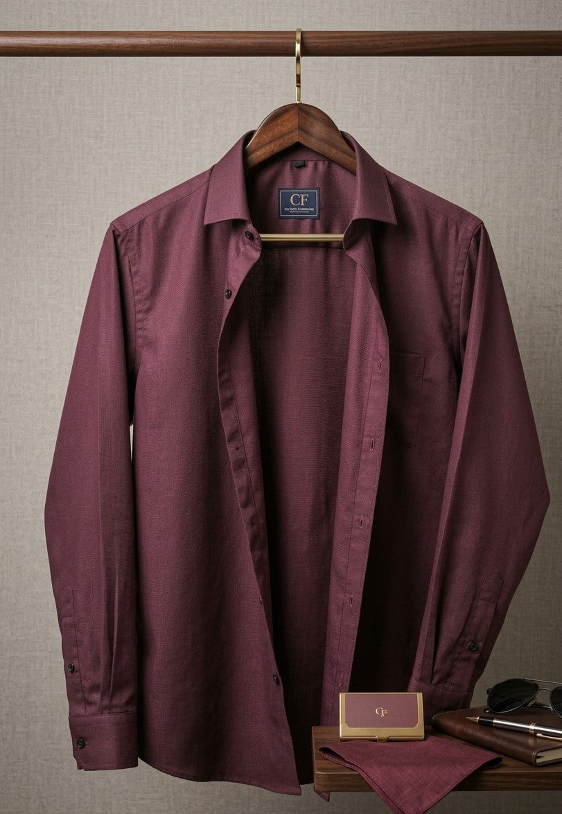 38 CF Solid Maroon Slim Fit Shirt