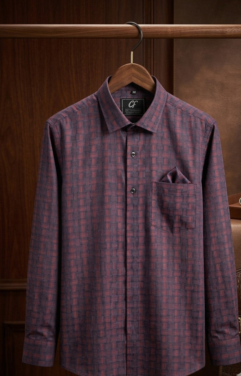 36 CF Dobby Checks Maroon-Navy Blue Slim Fit Shirt