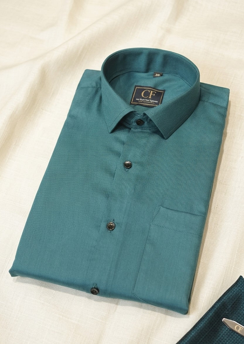 31 CF Twill Solid Peacock Green Slim Fit Shirt