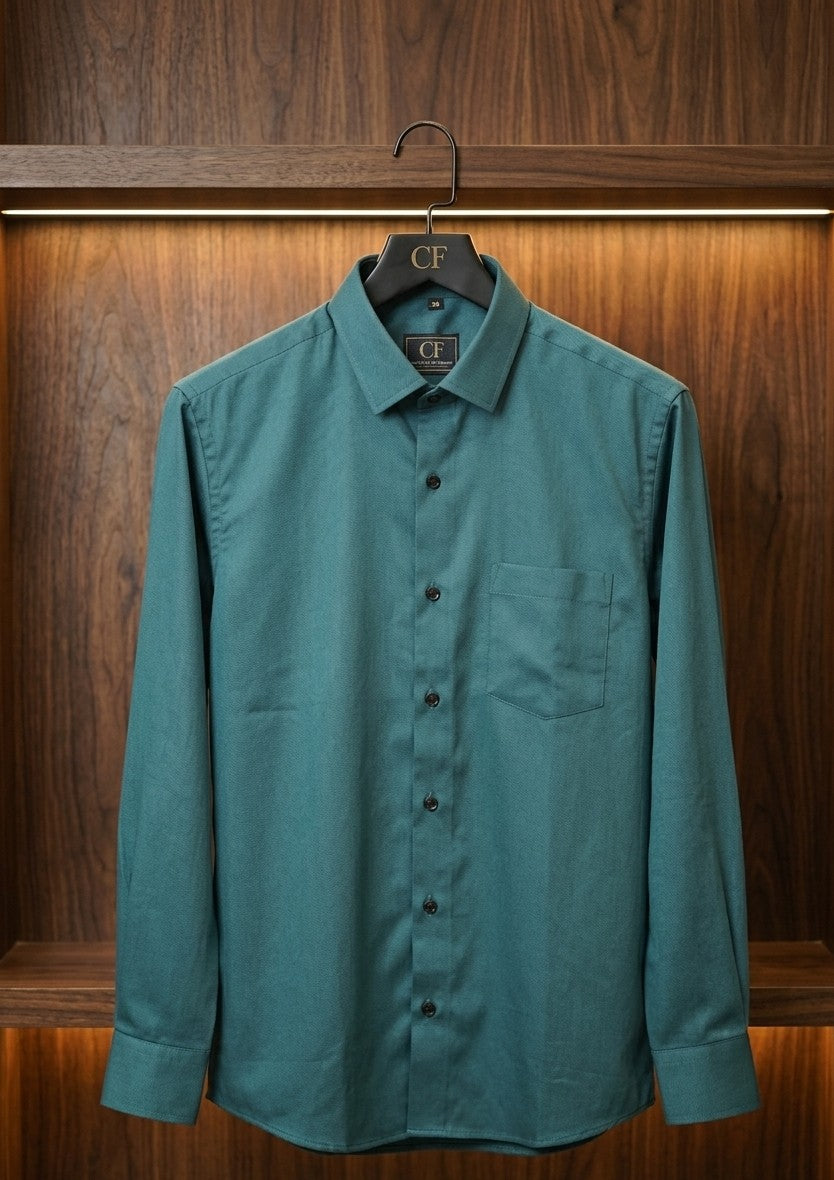 31 CF Twill Solid Peacock Green Slim Fit Shirt