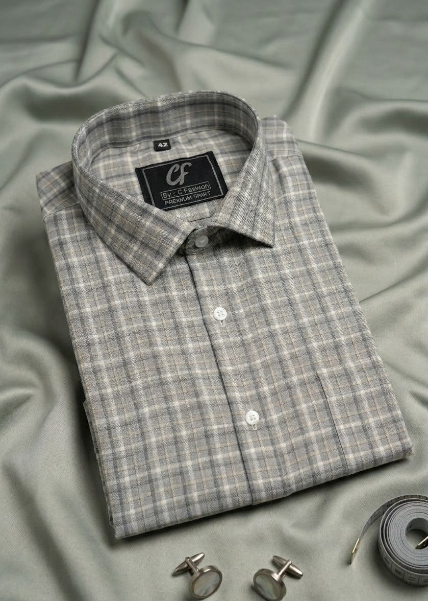 06 CF Light Gray Check Slim Fit Shirt