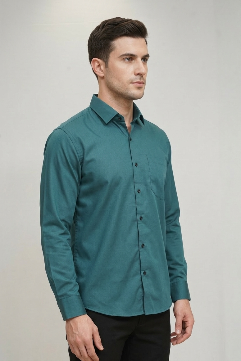 31 CF Twill Solid Peacock Green Slim Fit Shirt