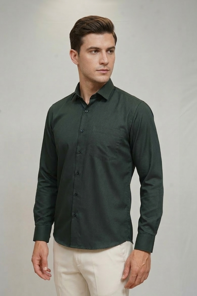 32 CF Solid Twill Green Slim Fit Shirt