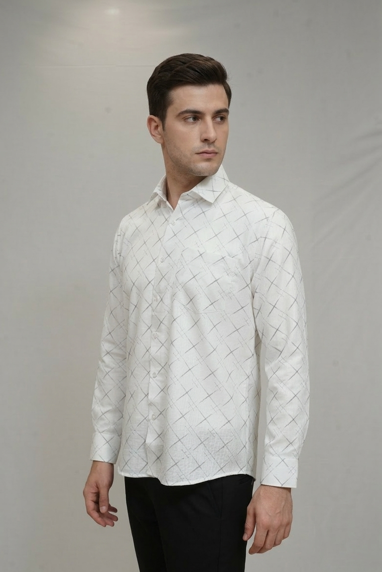 17 CF Dobby Print White Gray Slim Fit Shirt