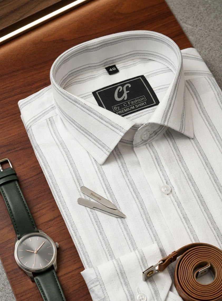 34 CF Dobby Stripe Grey Slim Fit Shirt