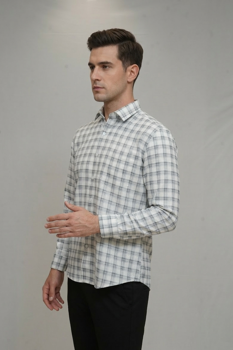 19 CF Dobby Gray Checks Slim Fit Shirt
