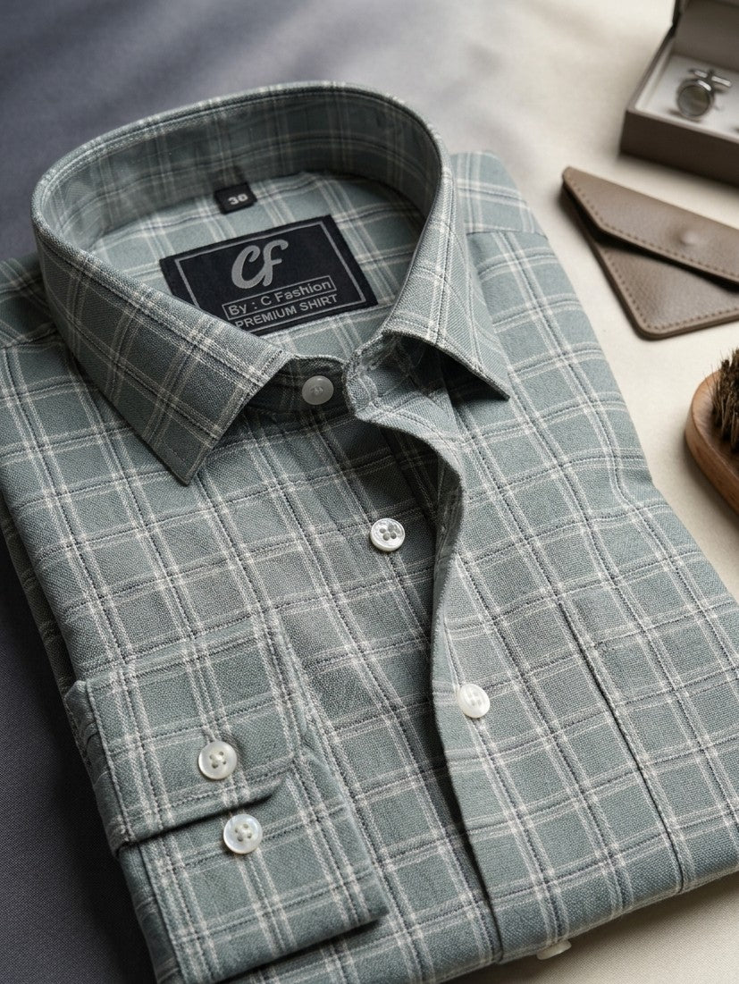 20 CF Dobby Check Pista Green Slim Fit Shirt