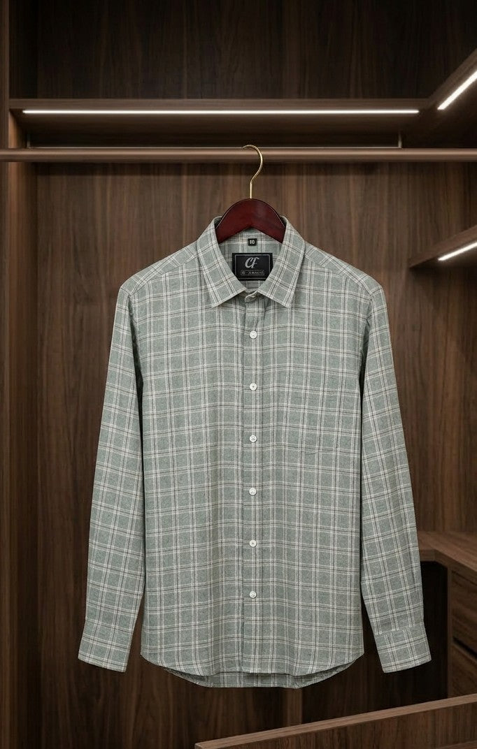 20 CF Dobby Check Pista Green Slim Fit Shirt