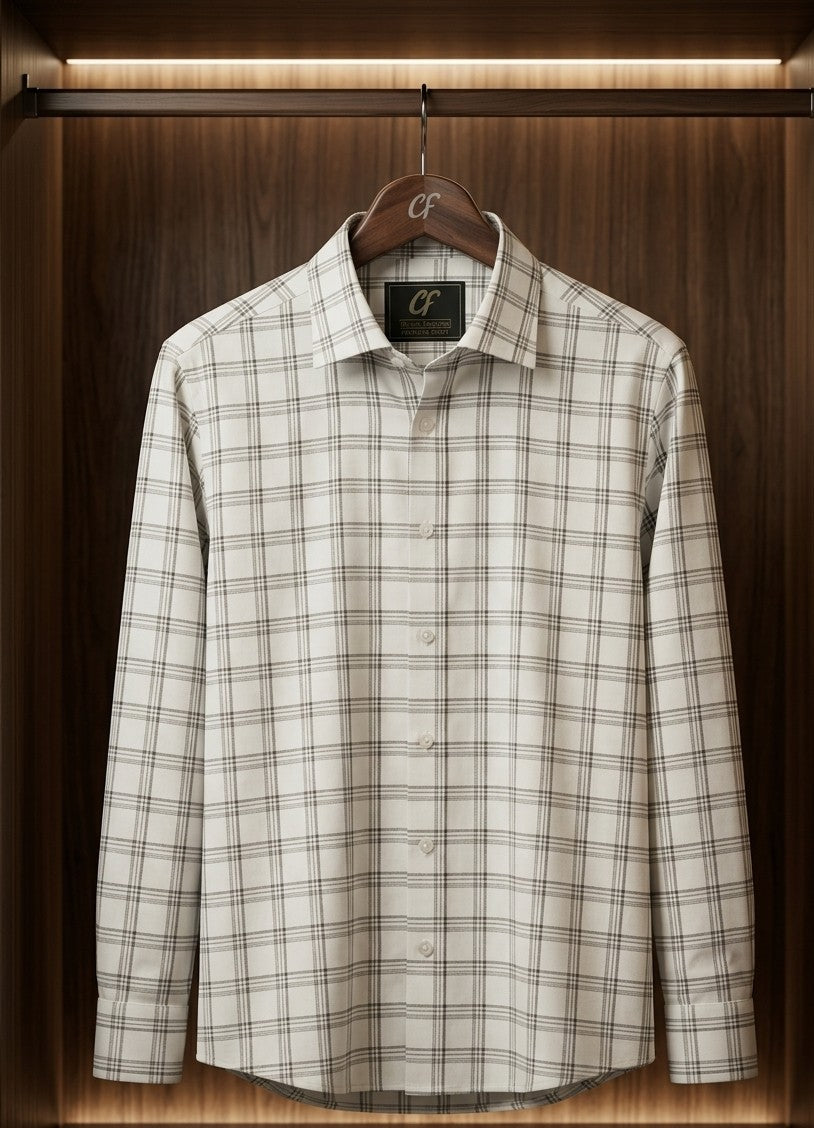 05 CF White Black Check Slim Fit Shirts