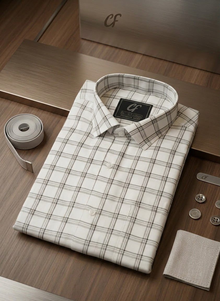 05 CF White Black Check Slim Fit Shirts