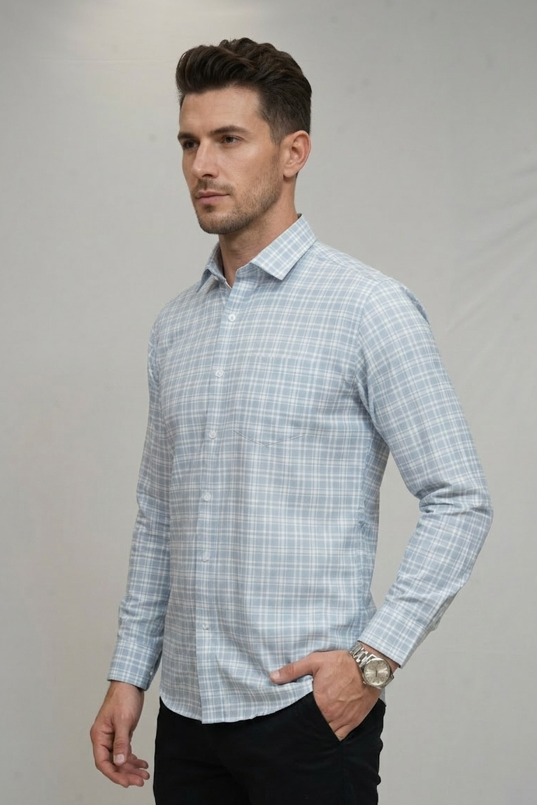 29 CF Sky Blue Checks Slim Fit Shirt