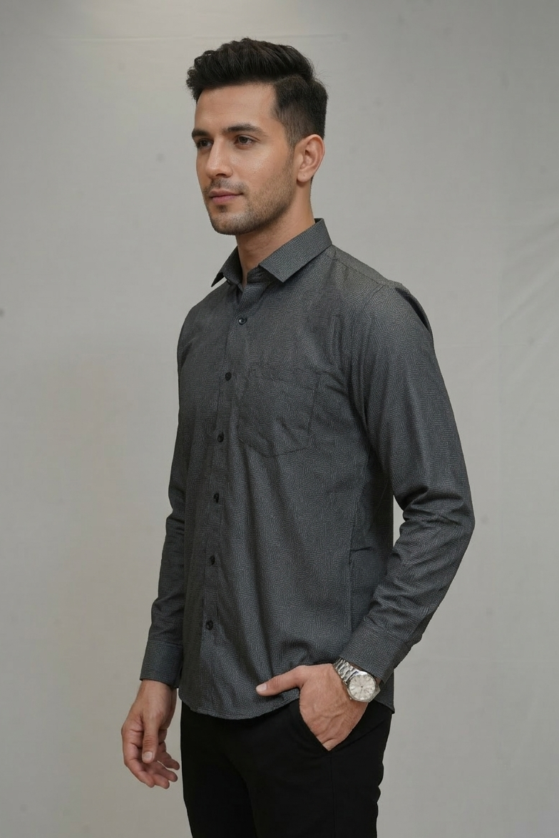 16 CF Dark Green Print Slim Fit Shirt