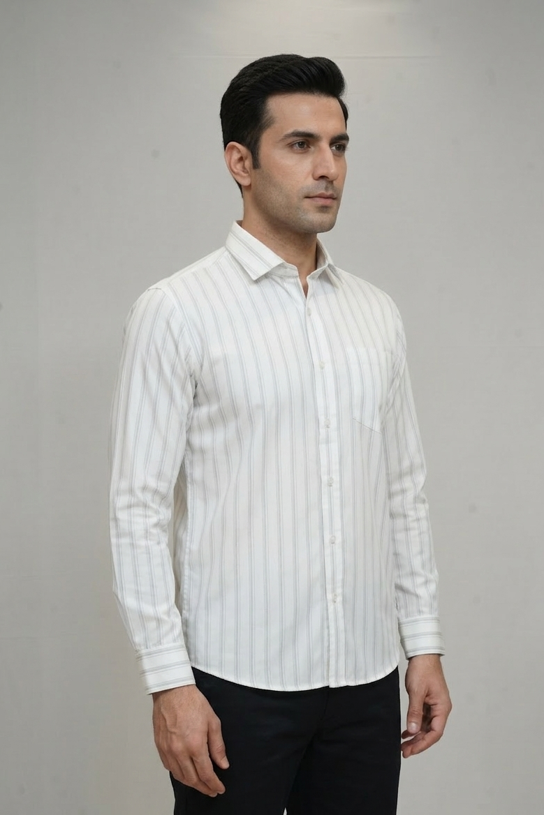 39 CF Grey Striped Print Slim Fit Shirt