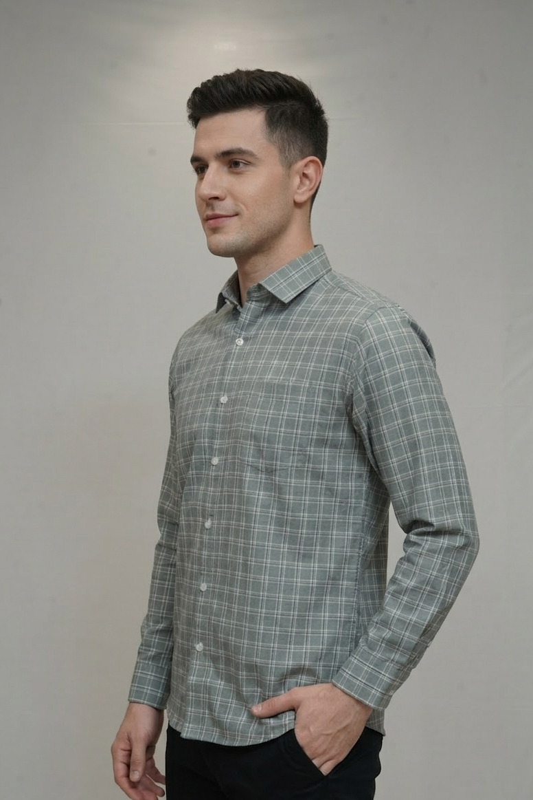 20 CF Dobby Check Pista Green Slim Fit Shirt