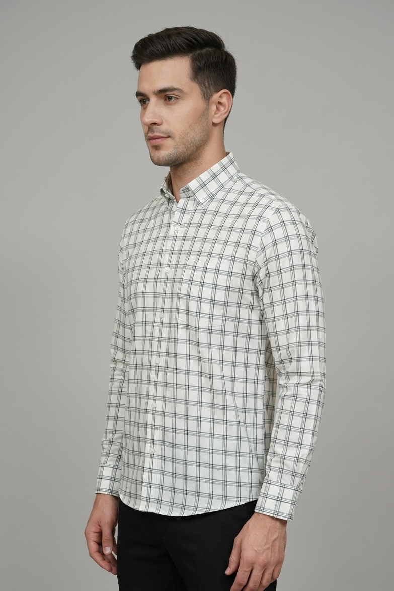 05 CF White Black Check Slim Fit Shirts