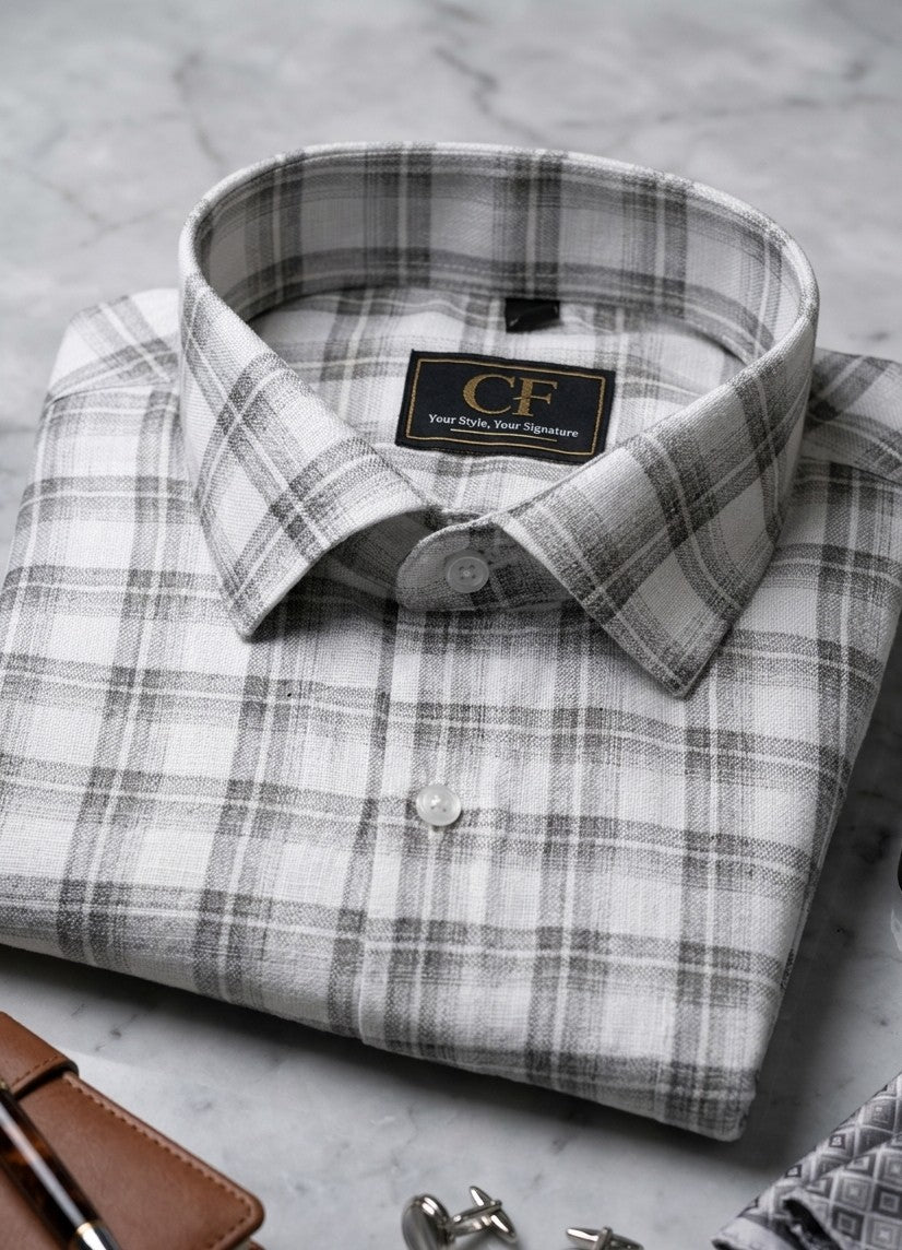 13 CF Dobby Checks Green Slim Fit Shirt
