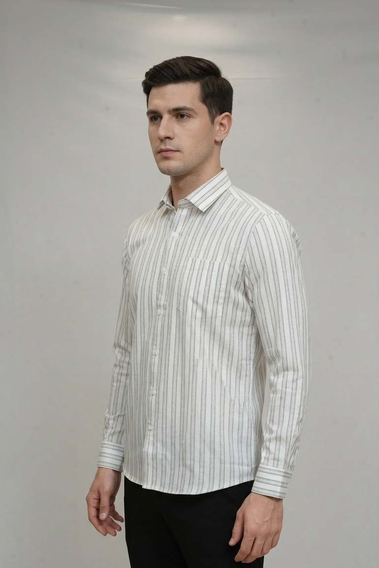 27 CF Twill-Stripe Grey Brown Slim Fit Shirt