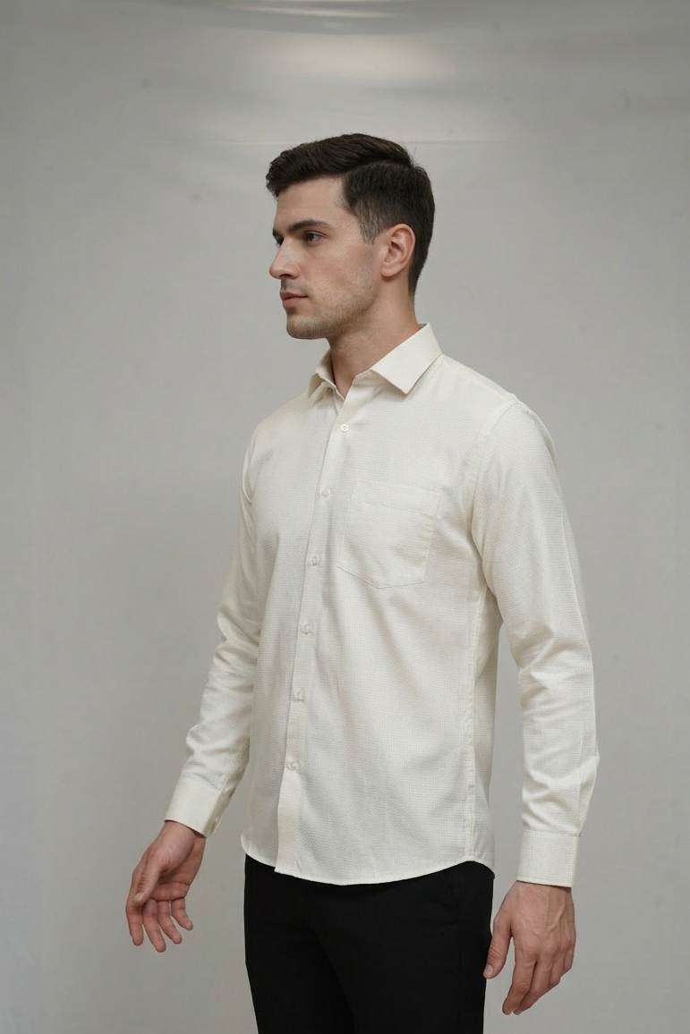 25 CF Dobby Cream Solid Slim Fit Shirt