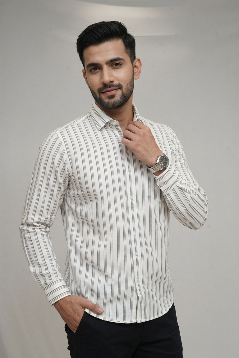48 CF Jecord Stripe Brown with Black Slim Fit Shirt