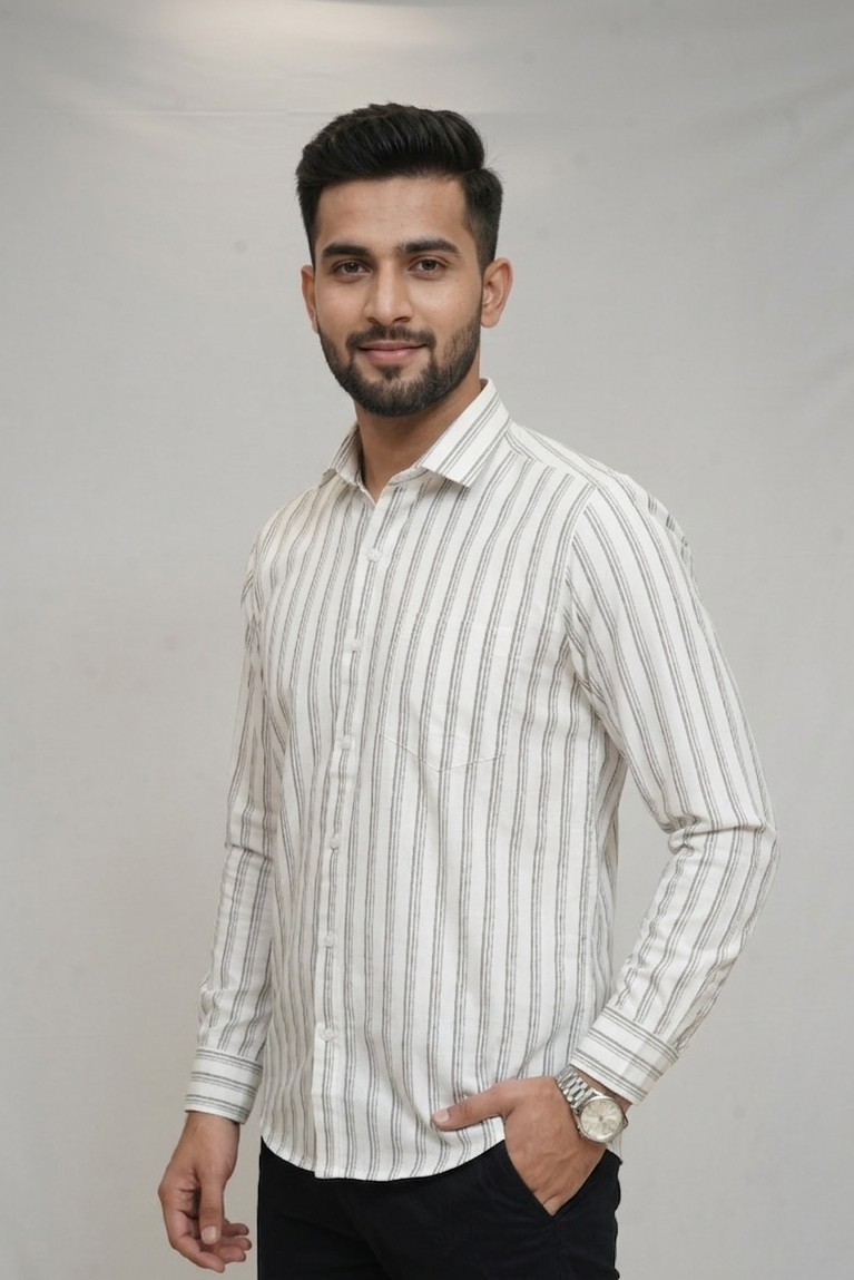 48 CF Jecord Stripe Brown with Black Slim Fit Shirt