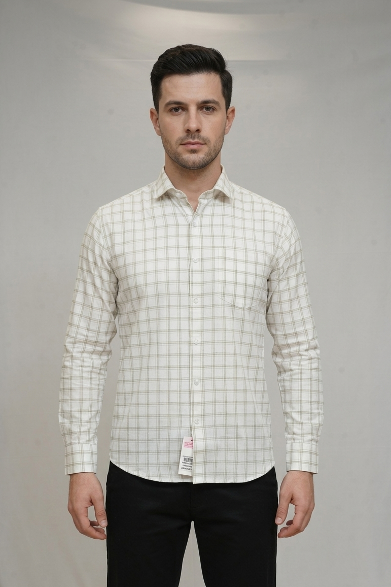 46 CF Jecord Light Brown Checks Slim Fit Shirt