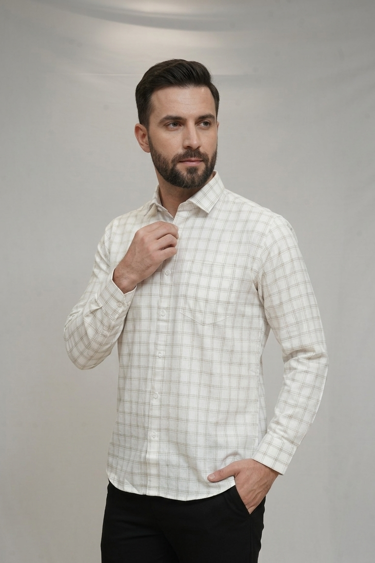 46 CF Jecord Light Brown Checks Slim Fit Shirt