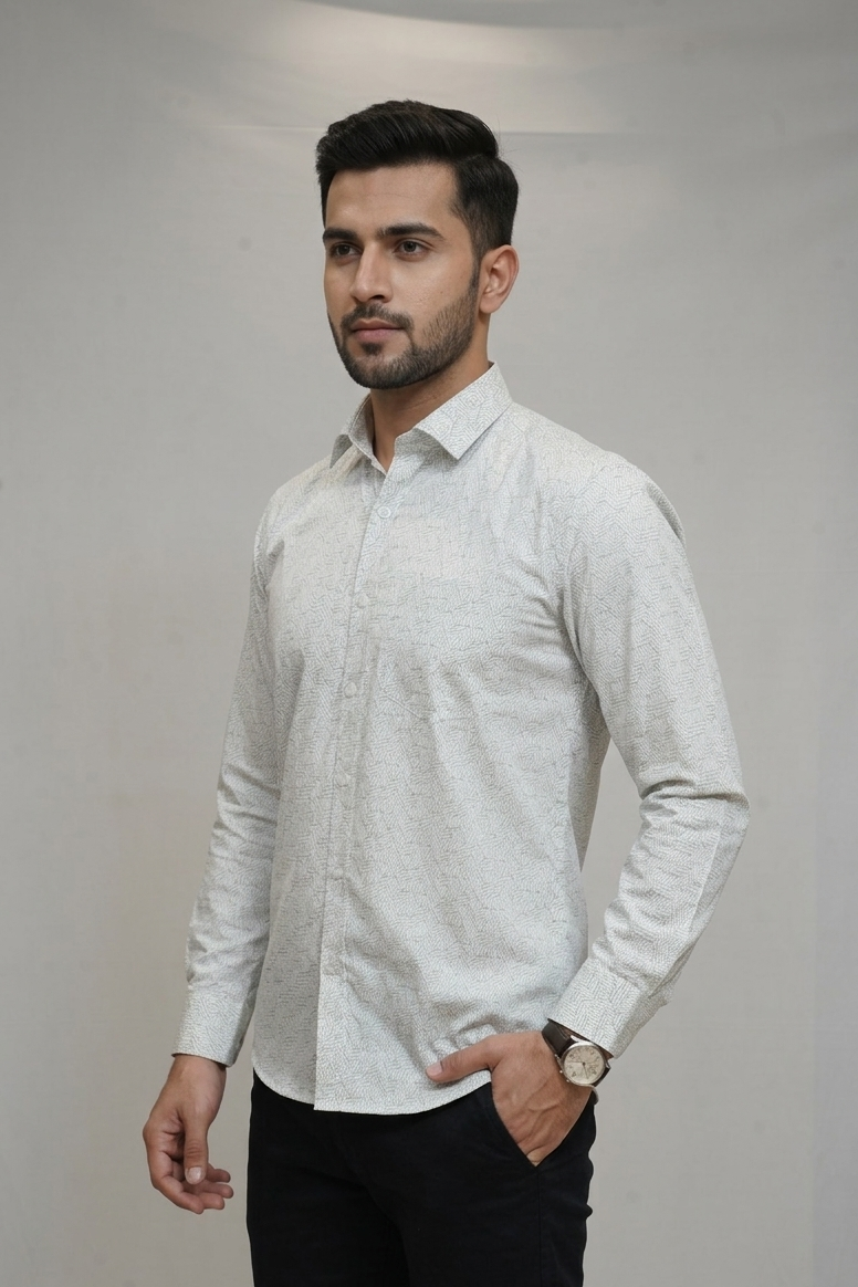 43 CF Satin Print Silver Slim Fit Shirt