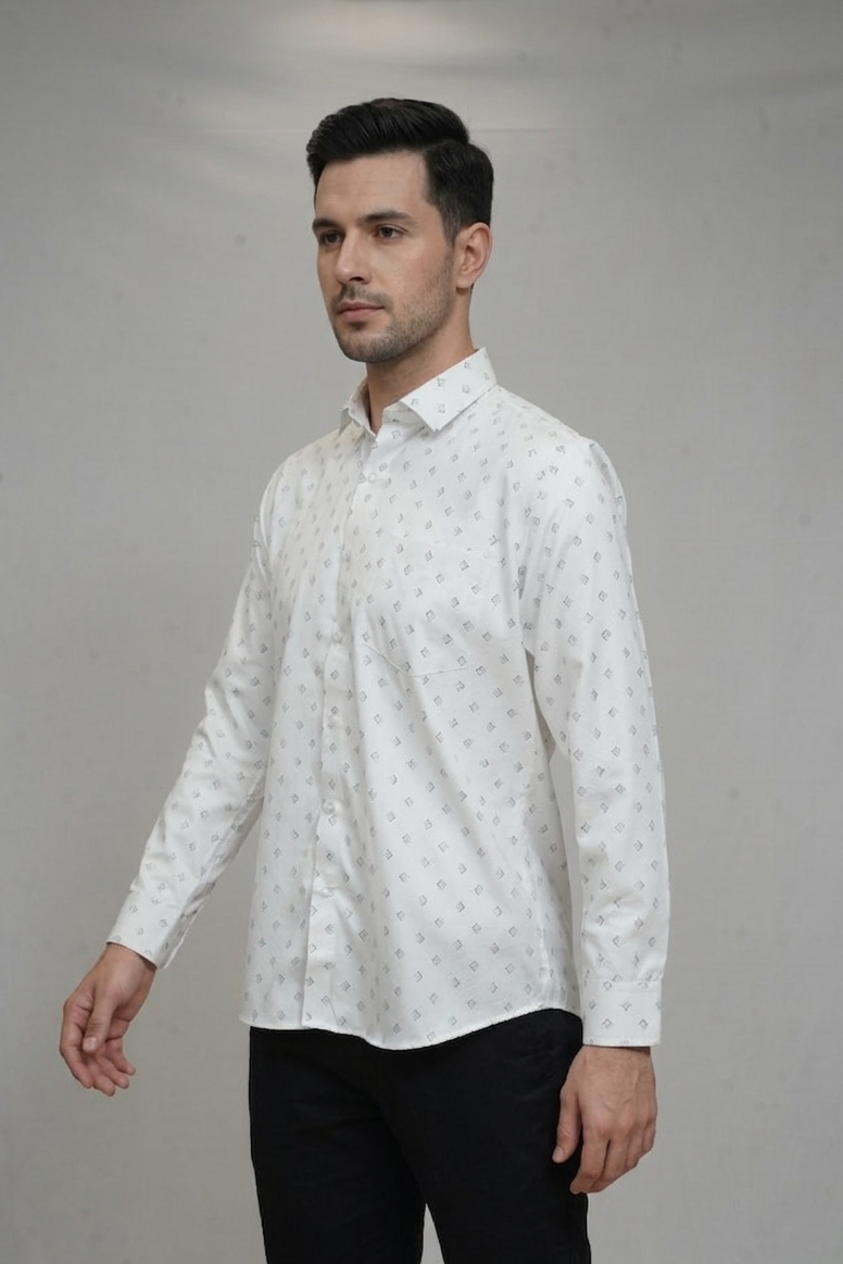 50 CF White Gray Prints Slim Fit Shirt