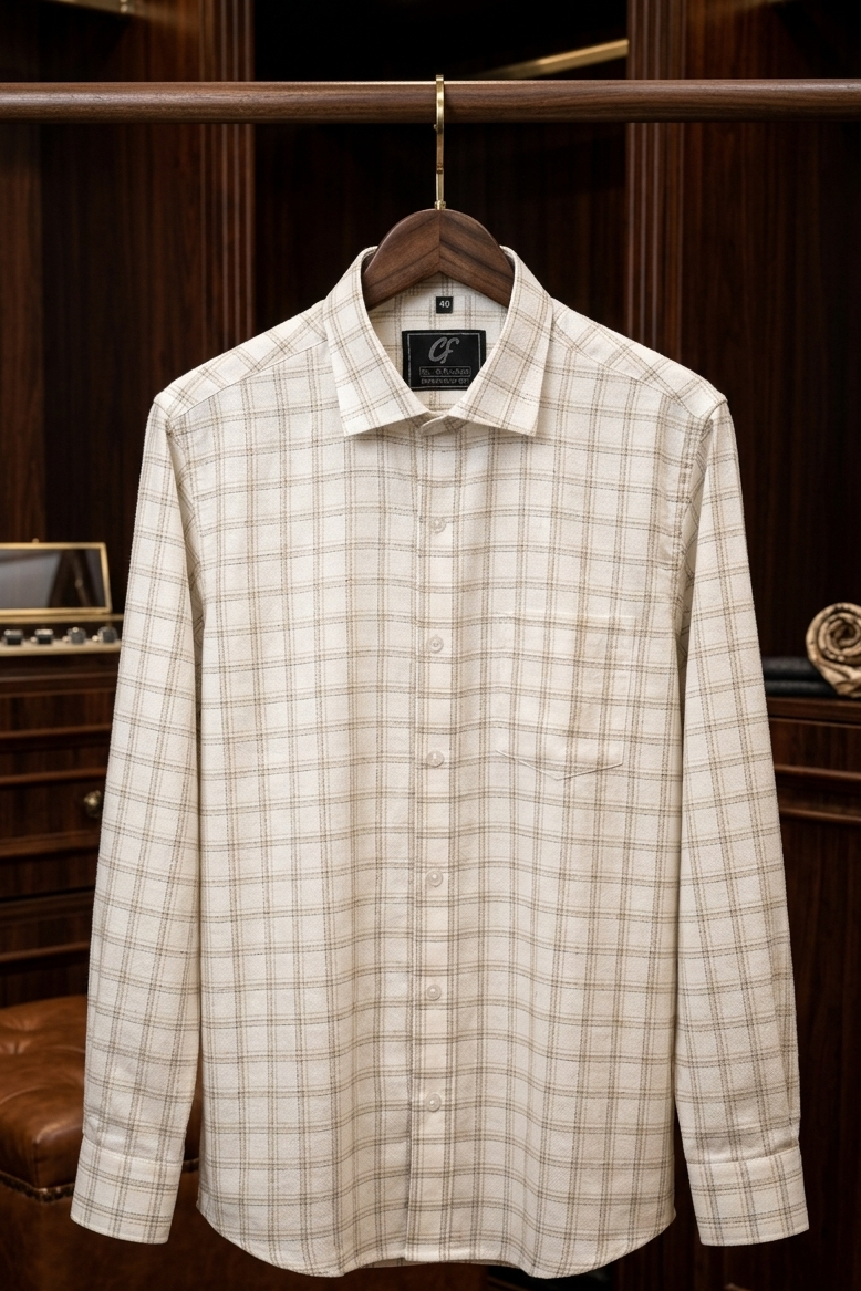 46 CF Jecord Light Brown Checks Slim Fit Shirt