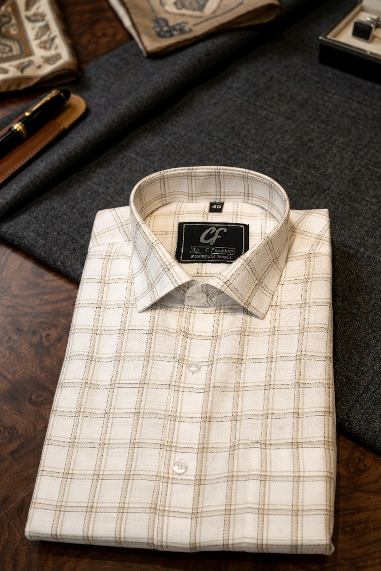 46 CF Jecord Light Brown Checks Slim Fit Shirt