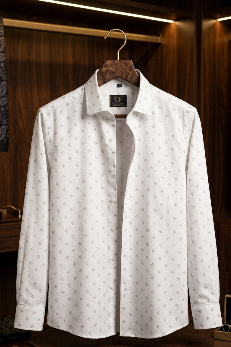 50 CF White Gray Prints Slim Fit Shirt