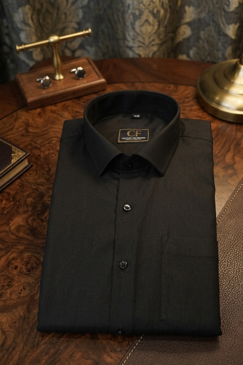 02 CF Solid Black Slim Fit Shirt