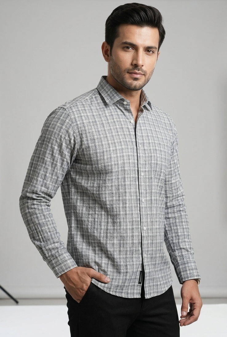 06 CF Light Gray Check Slim Fit Shirt