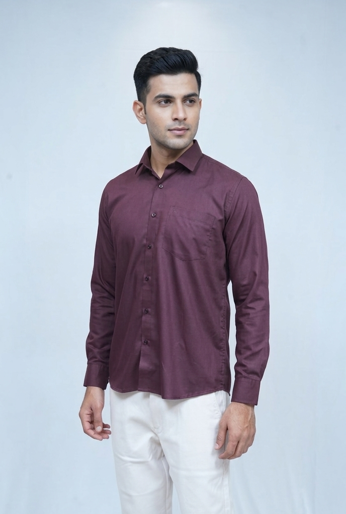 38 CF Solid Maroon Slim Fit Shirt