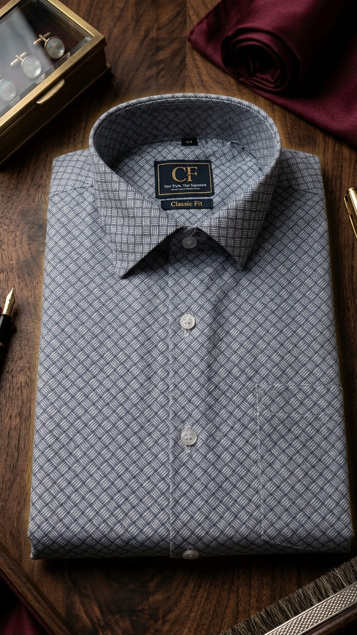 47 CF Gray Printed Slim Fit Shirt