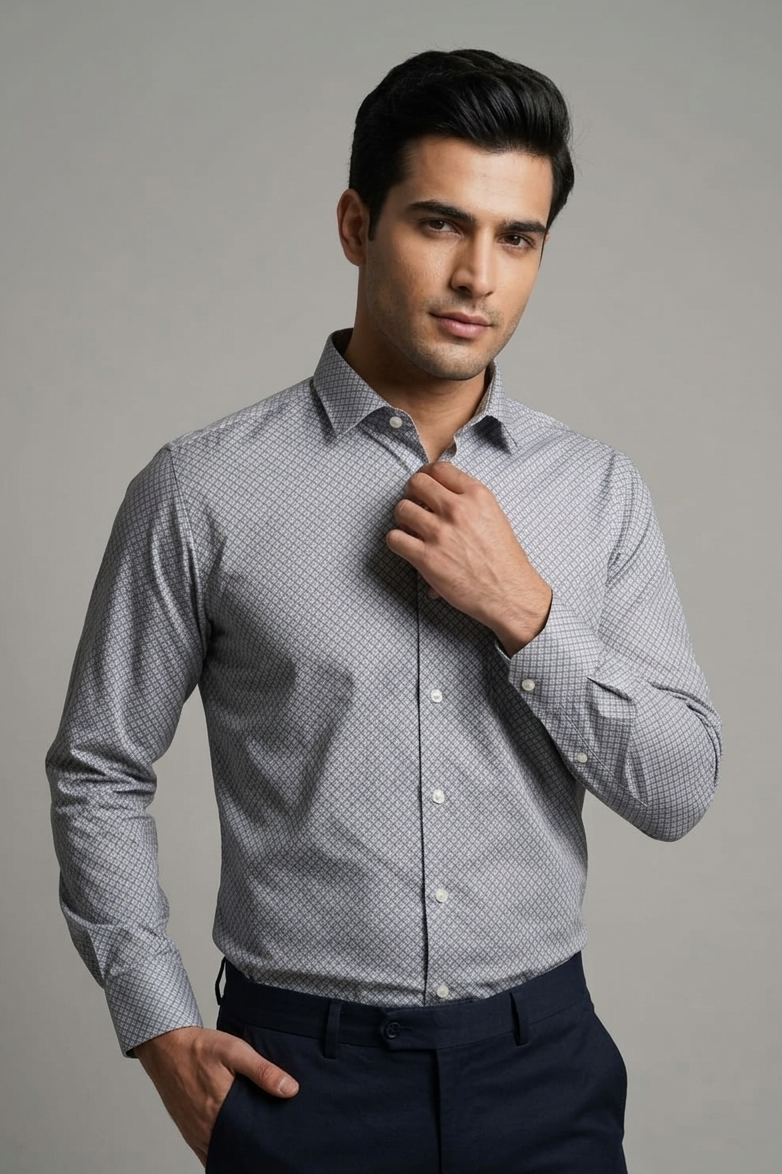23 CF Dark Blue Print Slim Fit Shirt
