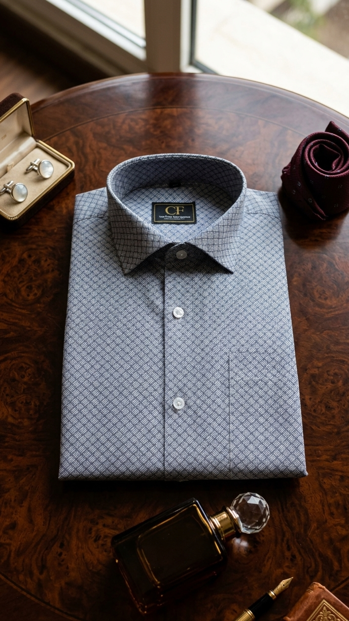23 CF Dark Blue Print Slim Fit Shirt