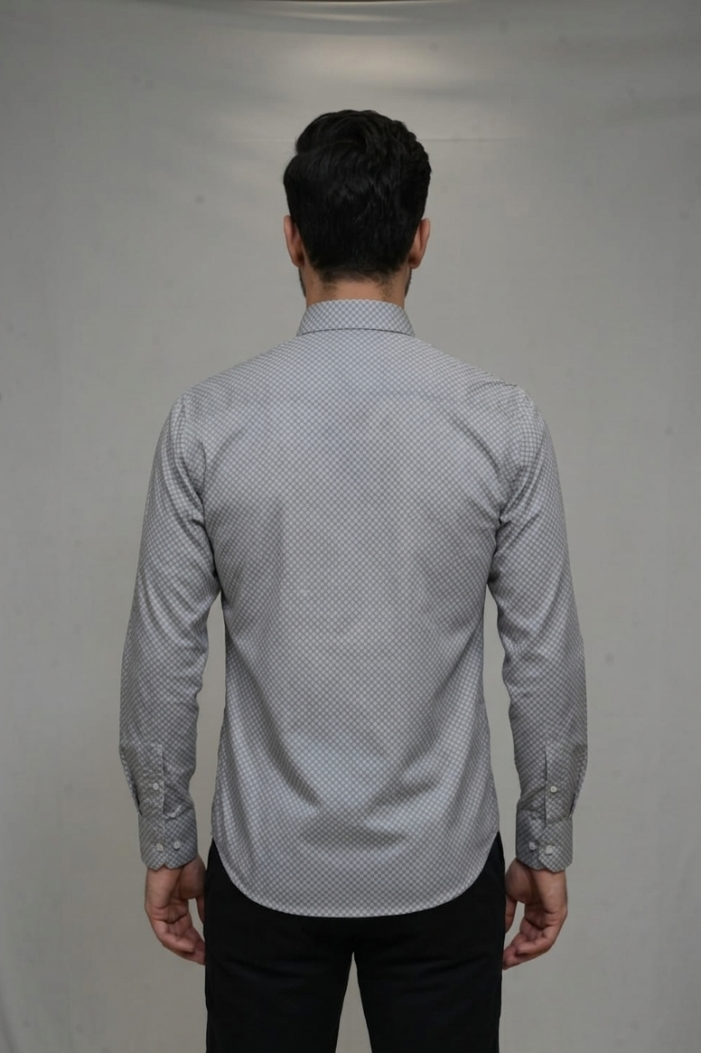 47 CF Gray Printed Slim Fit Shirt
