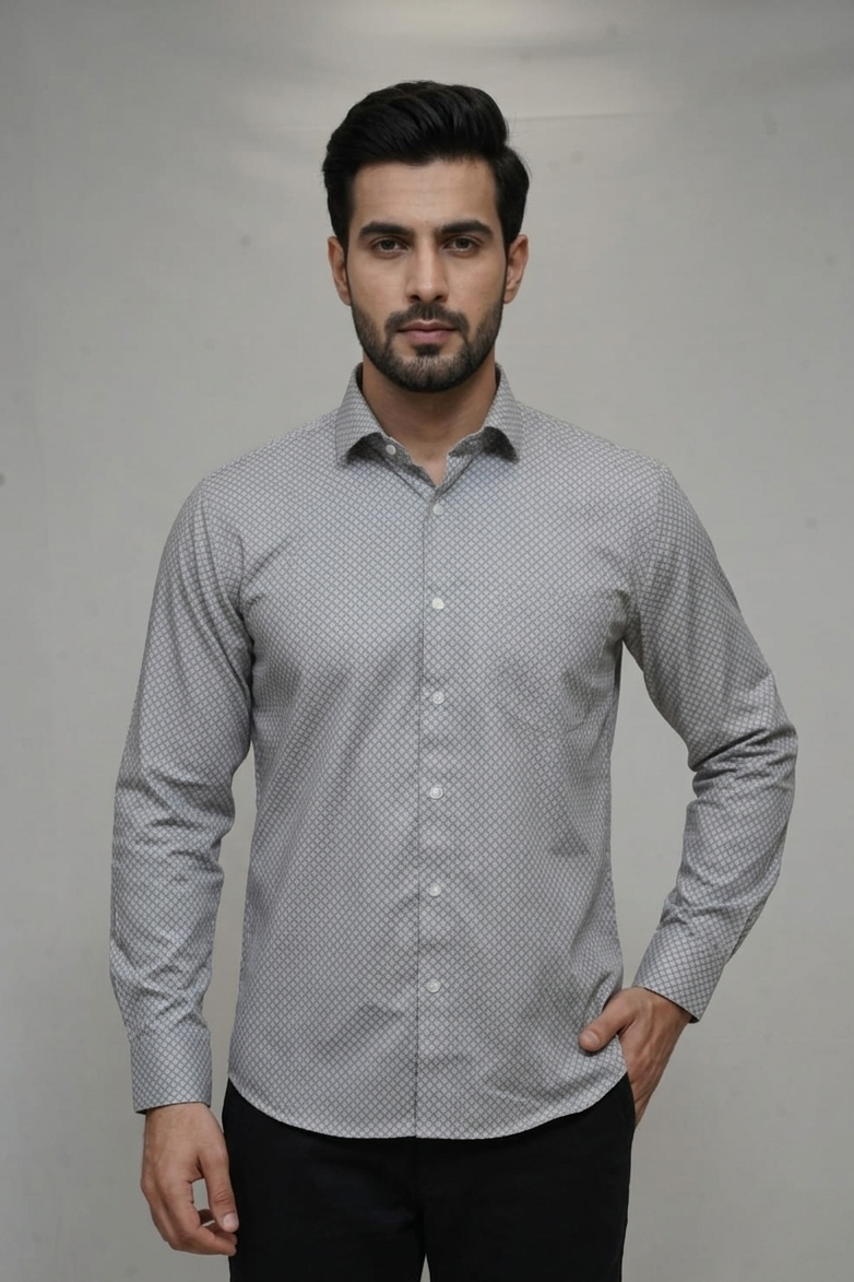 47 CF Gray Printed Slim Fit Shirt