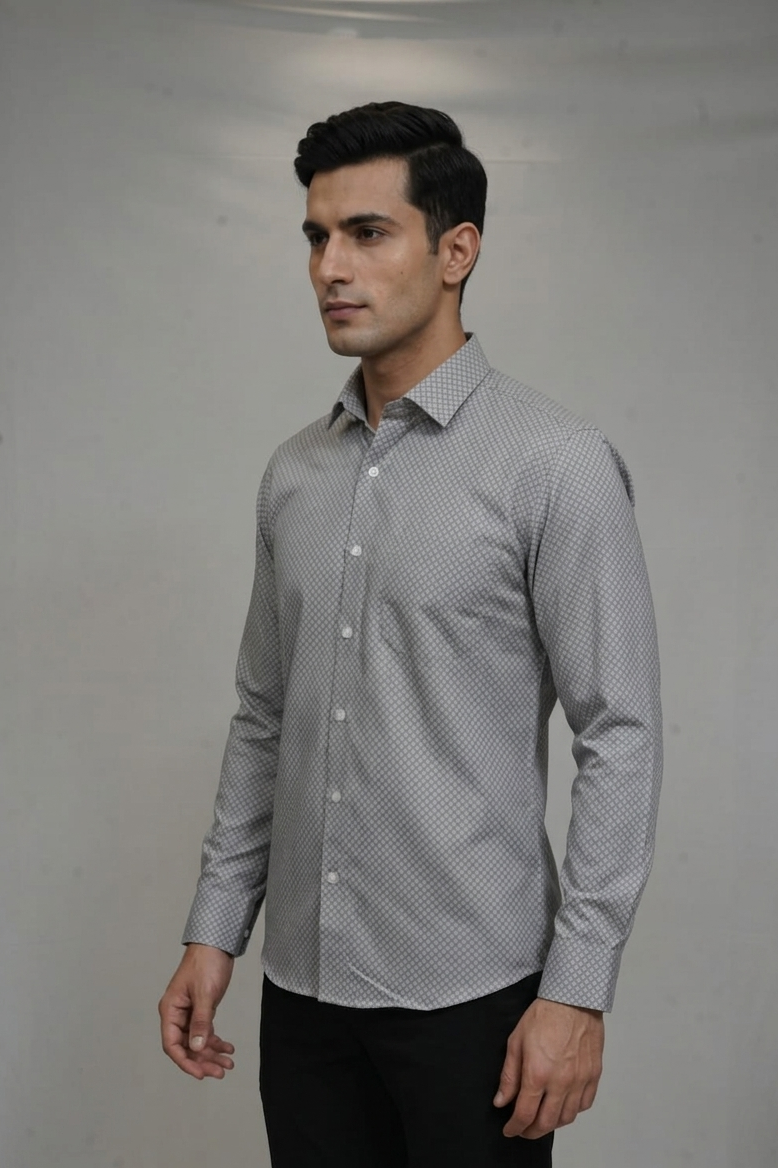 47 CF Gray Printed Slim Fit Shirt
