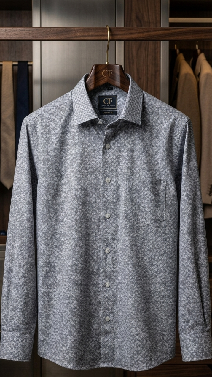 47 CF Gray Printed Slim Fit Shirt