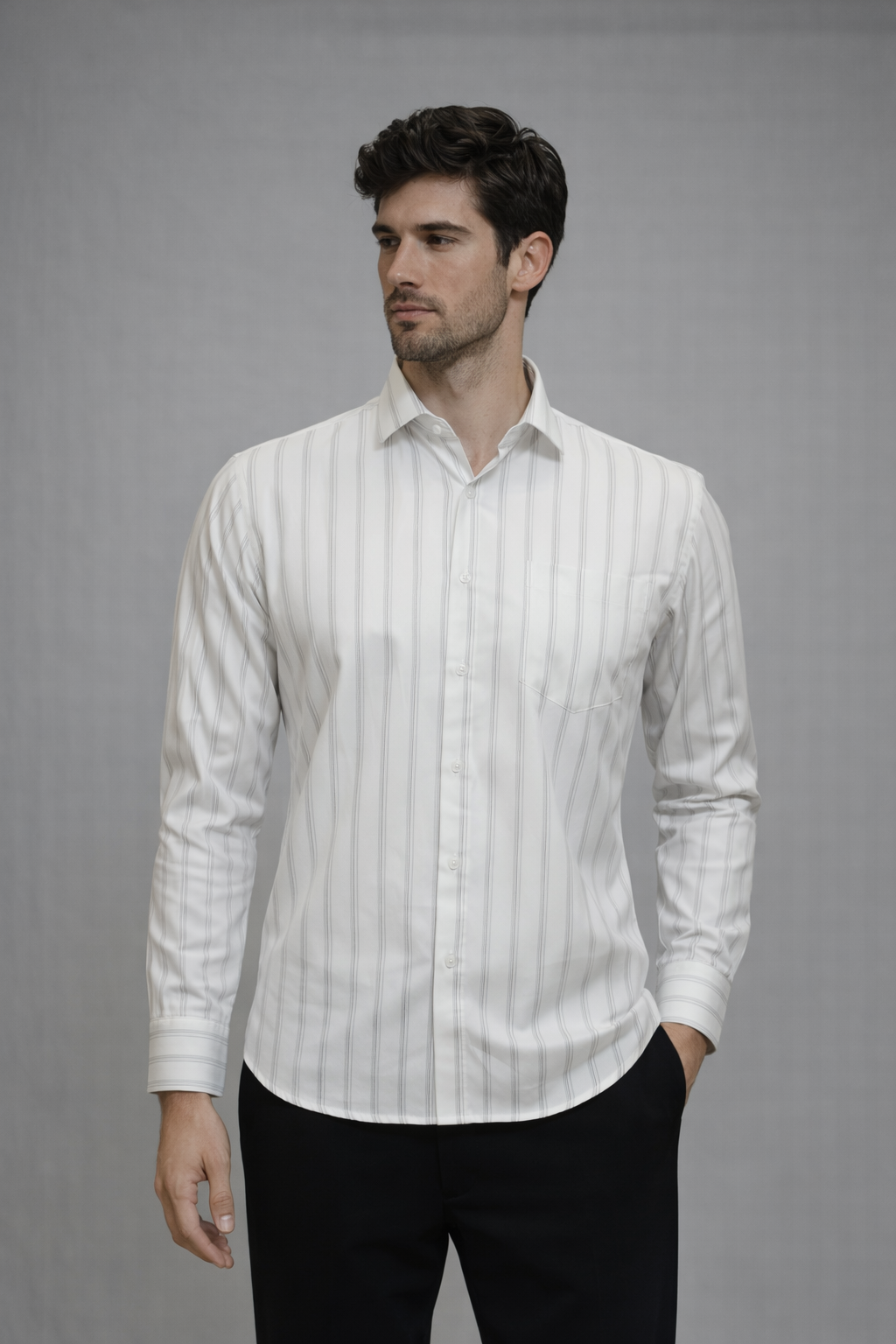 34 CF Dobby Stripe Grey Slim Fit Shirt