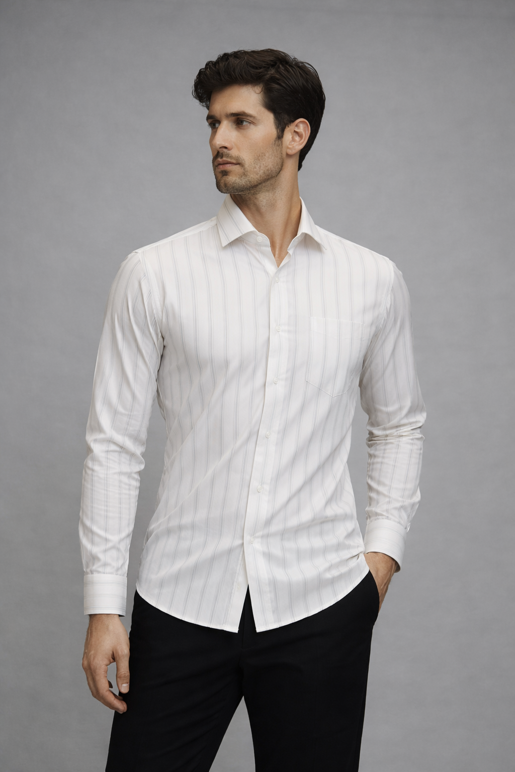 34 CF Dobby Stripe Grey Slim Fit Shirt